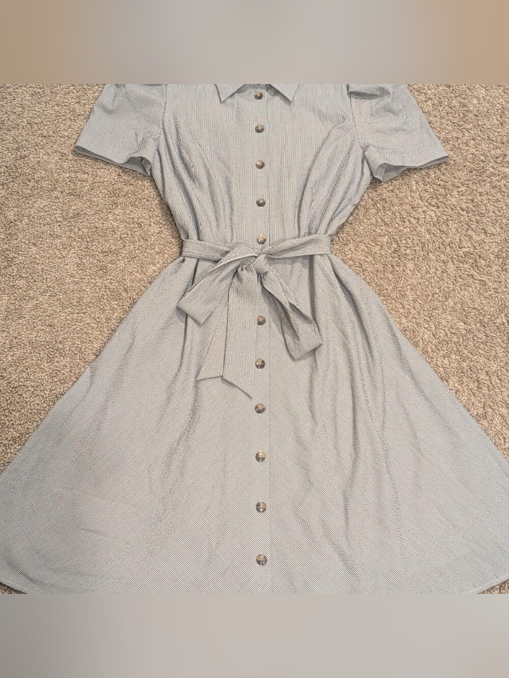 Preston & York Seersucker Striped Shirt Dress with Tie Belt - Size 8 - Picture 3 of 6